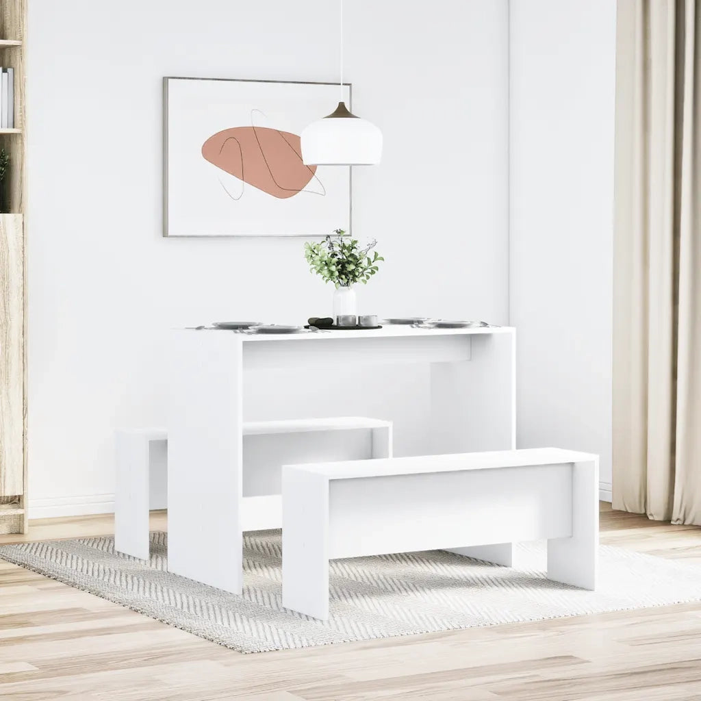 vidaXL Set Tavolo da Pranzo con Panche 3 pz Bianco in Truciolato