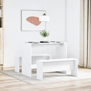vidaXL Set Tavolo da Pranzo con Panche 3 pz Bianco in Truciolato