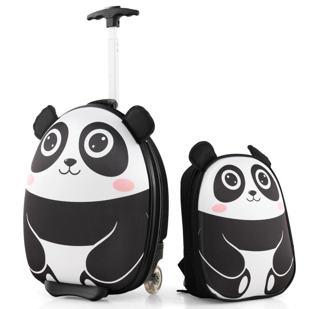 Set di bagagli con ruote per bambini 2 pezzi, Bagaglio a mano da 40cm e zaino da 30cm leggero e portatile Bianco nero-Bagagli e borse