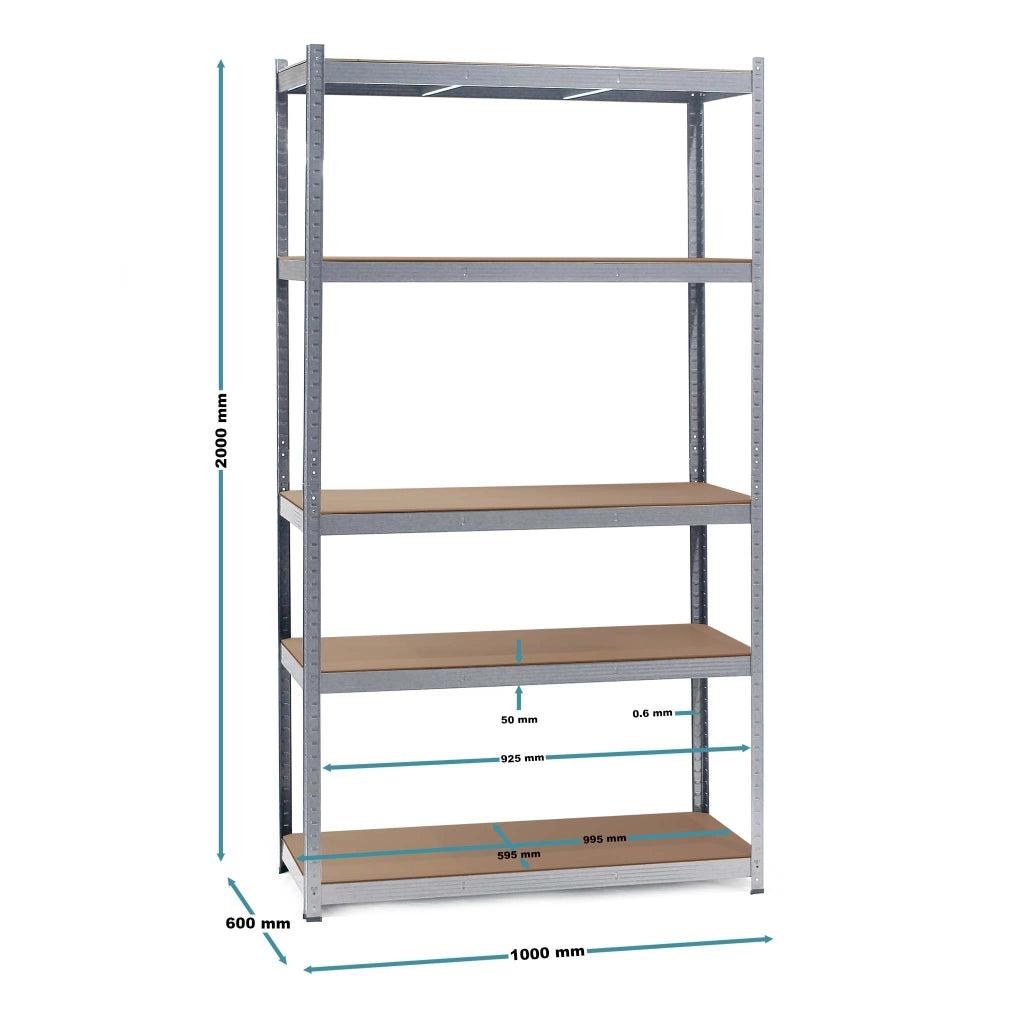 Scaffale per carichi pesanti zincato 100x60x200cm Scaffale a incastro 5 ripiani 200kg/piano