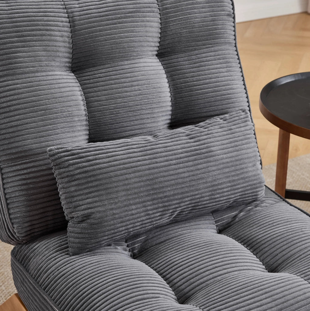 Poltrona lounge reclinabile con schienale regolabile; cuscino lombare; 127x73x90 cm; grigio scuro in corduroy