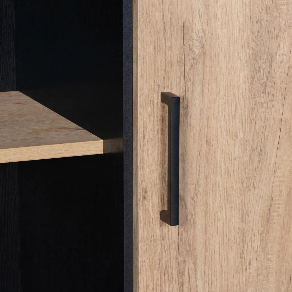 Credenza alta con 1 anta; 2 cassetti e 3 vani - per soggiorno - 80×40×180 cm - nero