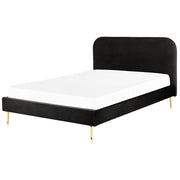 Letto nero velluto tappezzeria doppia dimensione gambe dorate testiera con rete a doghe 140 x 200 cm design minimalista