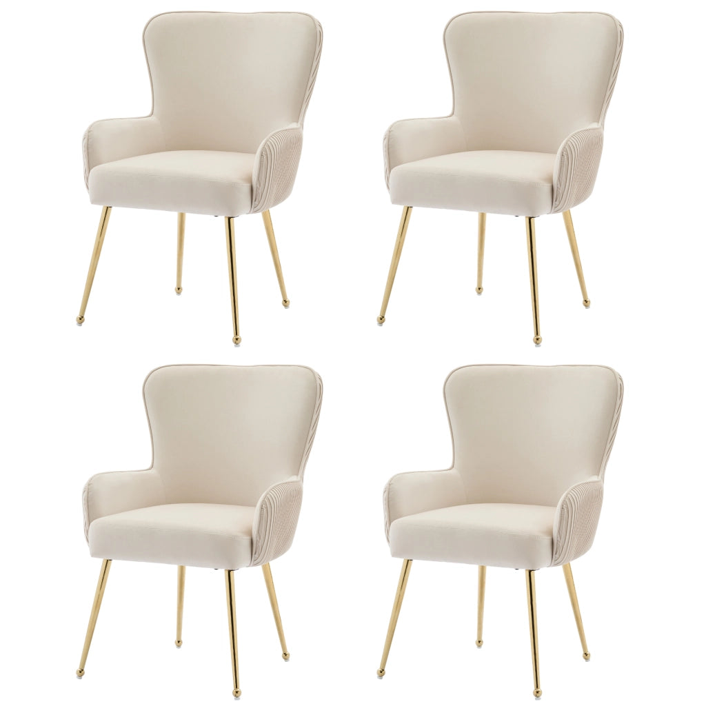 Sedia da pranzo Set di 4 con braccioli e supporto lombare in velluto Beige Oro