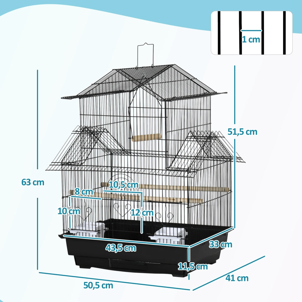 Gabbia per uccelli con mangiatoie e posatoi ¨C zephmum ¨C nero 50.5x41x63 cm
