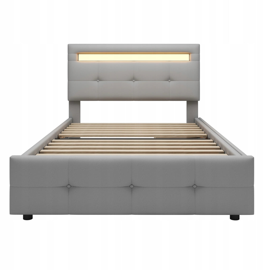 Letto singolo LED con 2 cassetti - Xylo - 90x200 cm, grigio, per bambini