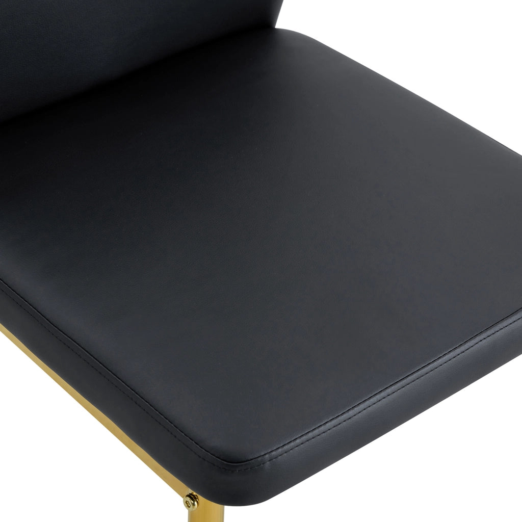 Sedie da pranzo moderne, 4 pezzi in PU nero con schienale a coste e gambe in metallo dorato, per sala da pranzo e soggiorno
