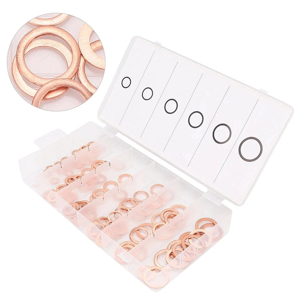 ASSORTIMENTO 110 RONDELLE IN RAME KIT 110 RONDELLE IN RAME ASSORTITE 6 MISURE