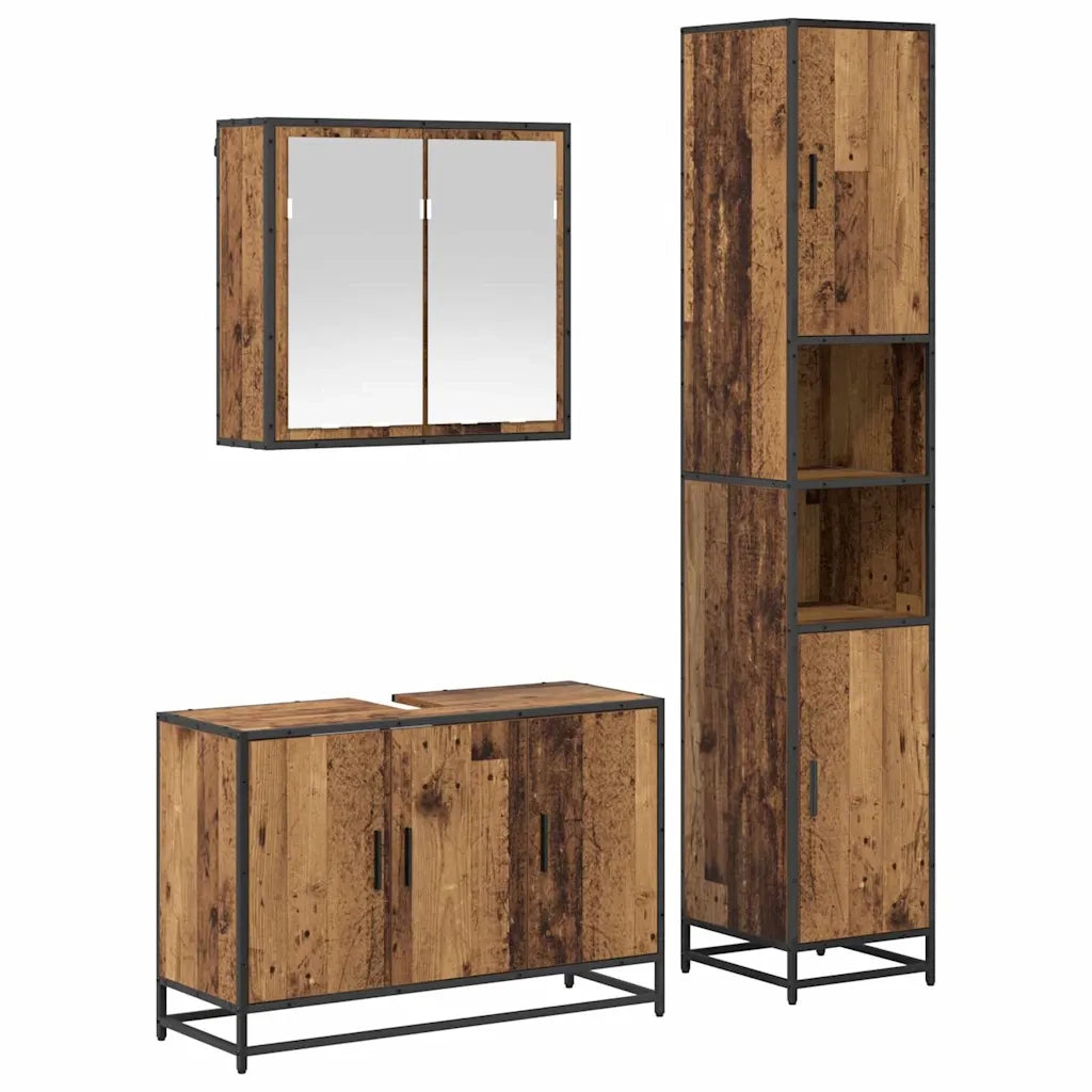 Set di mobili per il bagno con lo scaffale 3 pcs Legno vecchio 3402396