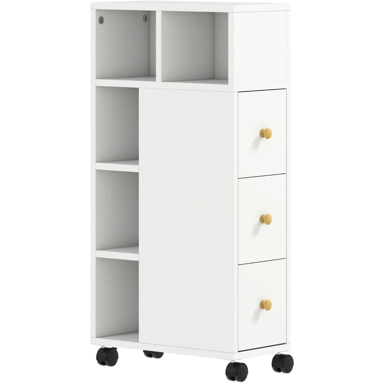 Mobile Armadietto da Bagno Bianco con 3 Cassetti e 5 Ripiani Aperti, 20x40x80 cm