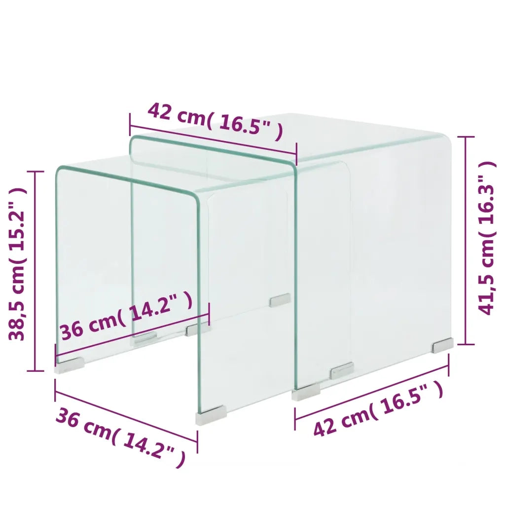 Set da 2 pz Tavolo ad Incastro a in Vetro Temprato Trasparente