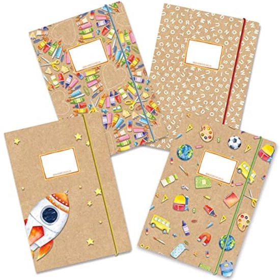 Set di quaderni plastici a 4 fogli di alta qualità, senza plastica, con cerniera elastica in formato DIN A4 | Motivo acquerello - cartellino postale per studenti - raccolta di quaderni e note - fermaglio a cerniera - set numero 12
