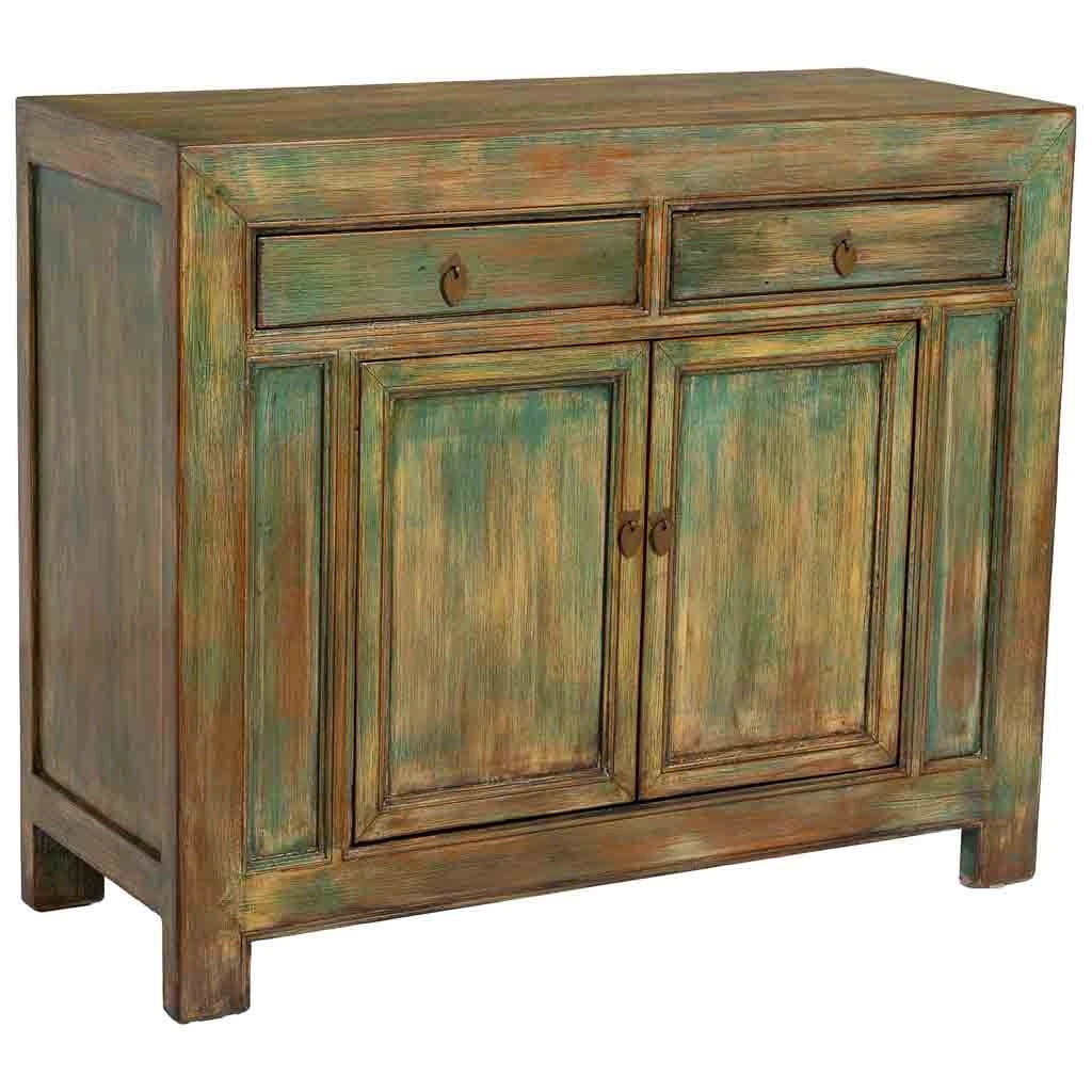 Mobile da ingresso in legno verde invecchiato 115x45x95h cm