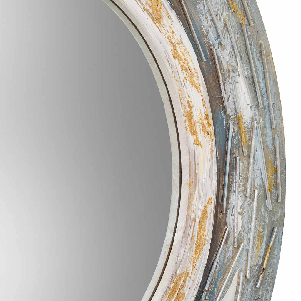 Specchio rotondo in legno con rilievo blu d90x2h