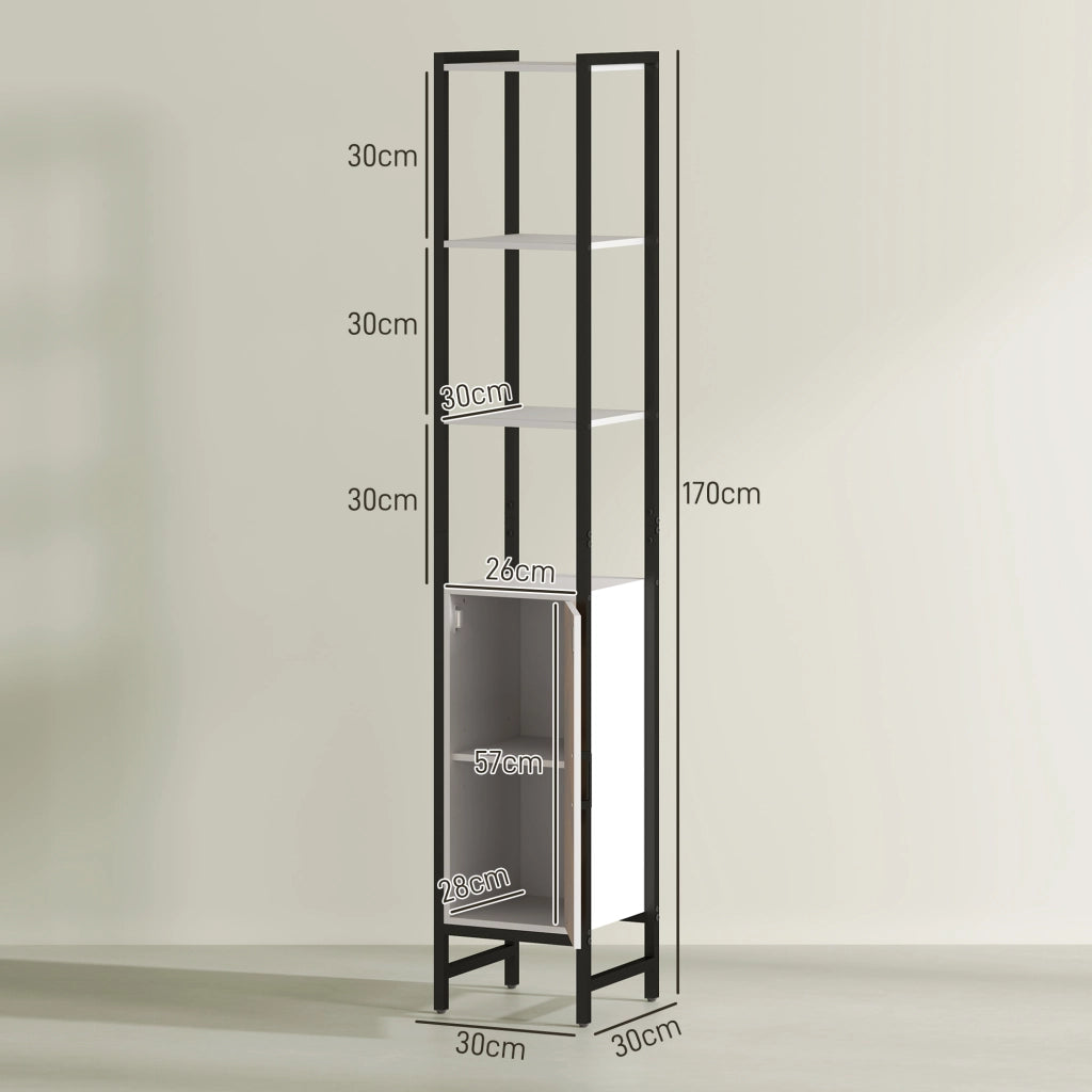 Mobile alto bagno con 3 ripiani aperti e anta ¨C Xylo ¨C Bianco e noce 30x30x170 cm