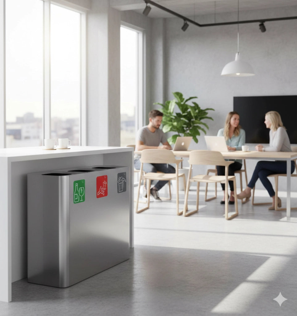 Pattumiera Sistema di Raccolta Rifiuti 90x30xh80 cm In Acciaio Inox 3 Scomparti Argento