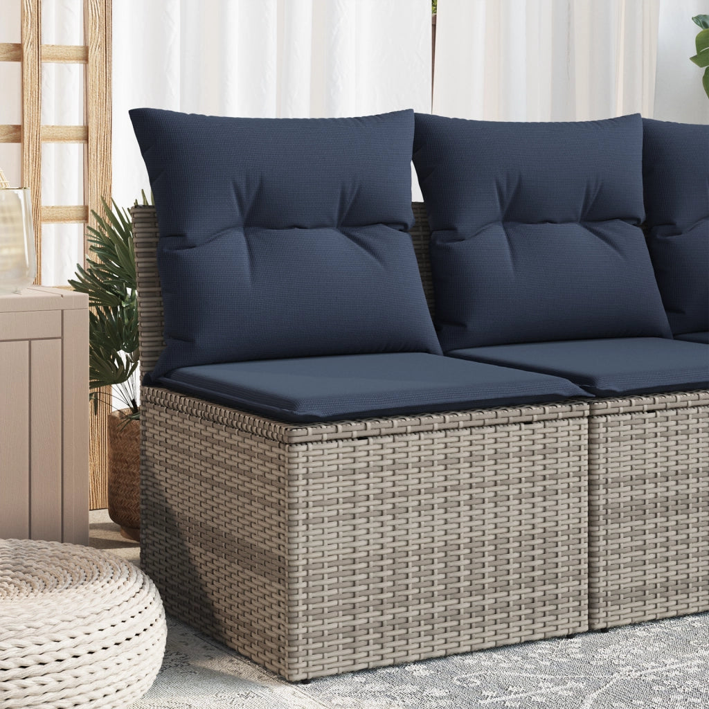 Divano Giardino Senza Braccioli con Cuscini Grigio Polyrattan 366147