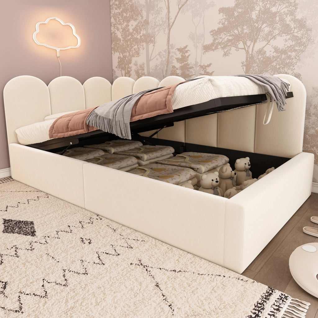 Tagesbett con funzione contenitore in velluto beige 90x190 cm