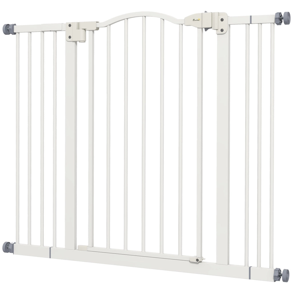 Cancelletto per Cani Estensibile con 4 Viti Regolabili, in Metallo e Plastica, 74-100x78 cm, Bianco