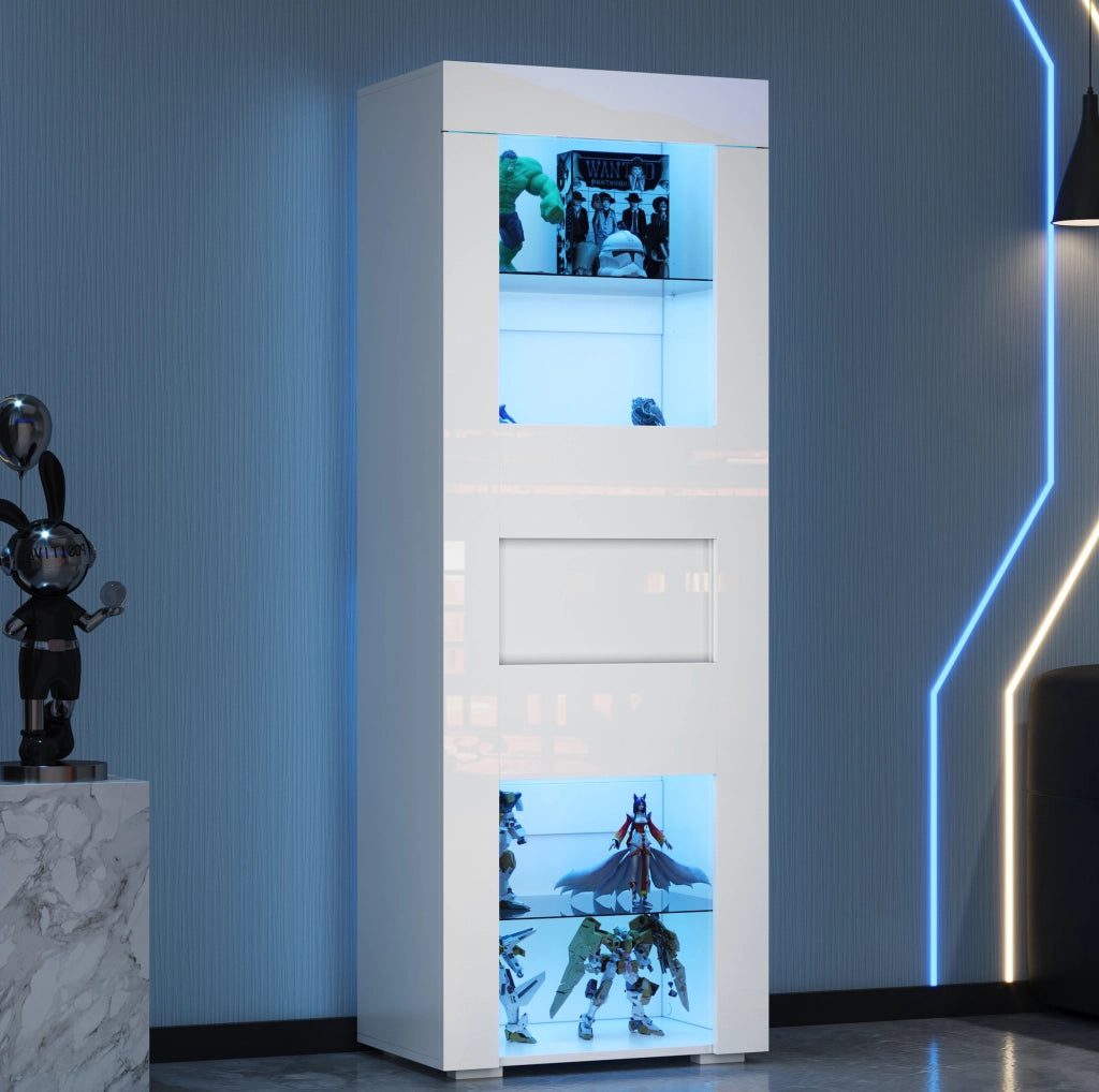 Vetrina 60x40x170 cm con LED USB e ripiani regolabili in MDF; bianca