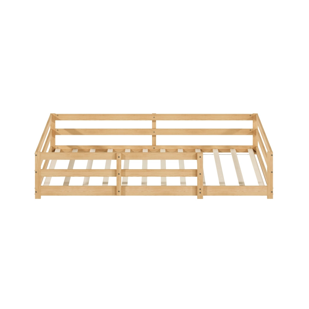 Letto per bambini 140 × 200 cm con barriera a 4 lati, rete inclusa, senza materasso, in legno massiccio, naturale