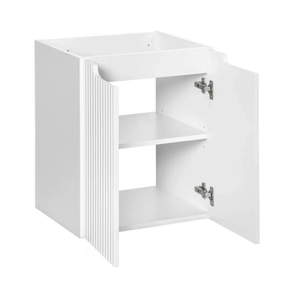 Set da bagno VANO bianco 50cm: mobiletto sottolavabo con armadietti + piano per lavabo bianco + lavabo da appoggio rettangolare