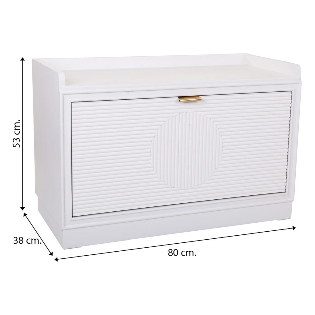 Sgabello scarpiera in legno bianco 80x38x53h