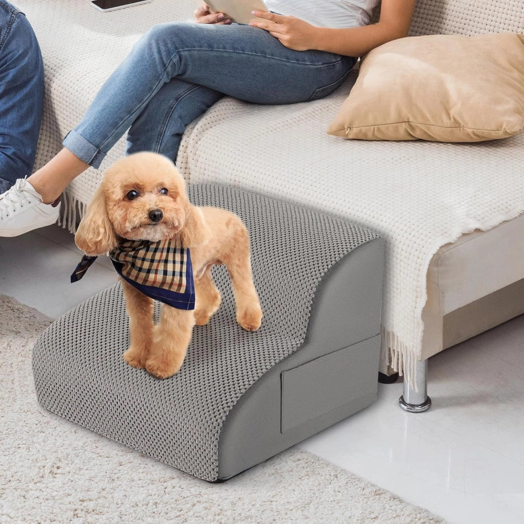 Rampa per Cani in Schiuma, Scale per Animali con Copertura Lavabile, Fondo Antiscivolo, Passi Incline per Letti e Divani, Scala per Animali Piccoli, Anziani e Feriti (Grigio,2,41 x 43 x 29cm)