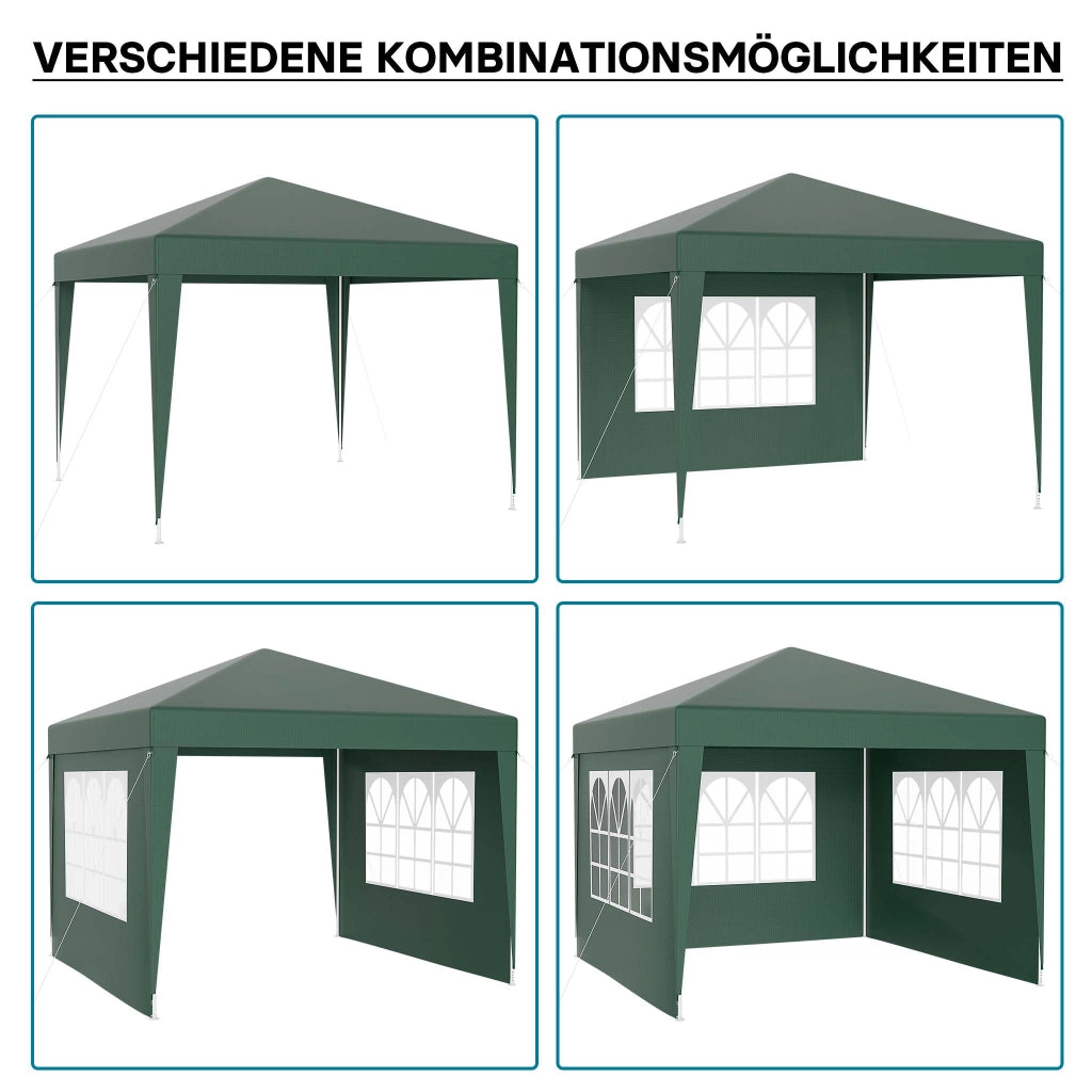 Gazebo 3 x 3 m in verde con protezione UV 50+, tendone da giardino con pareti laterali rimovibili, tenda da festa con finestre, ad esempio per terrazze e festival