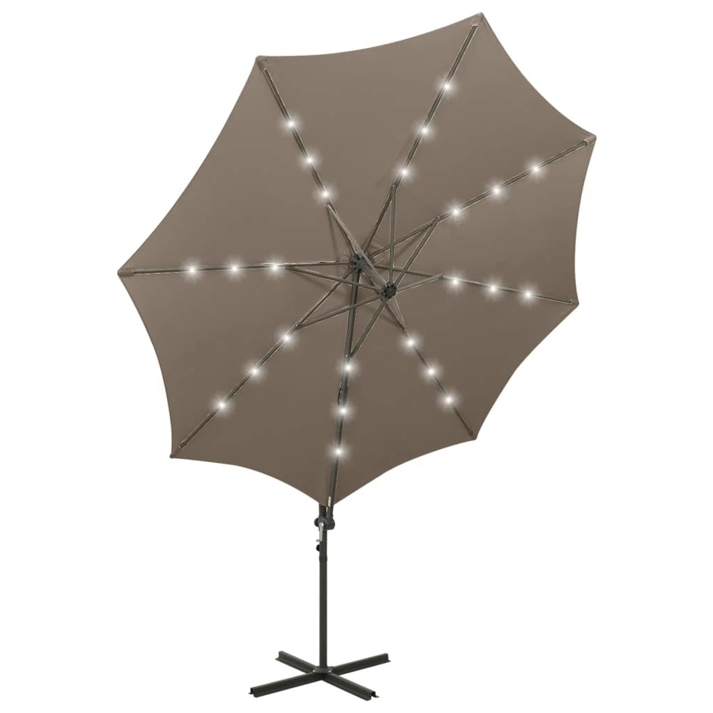 Ombrellone da giardino decentrato con palo e luci LED 300 cm tortora 02_0008535