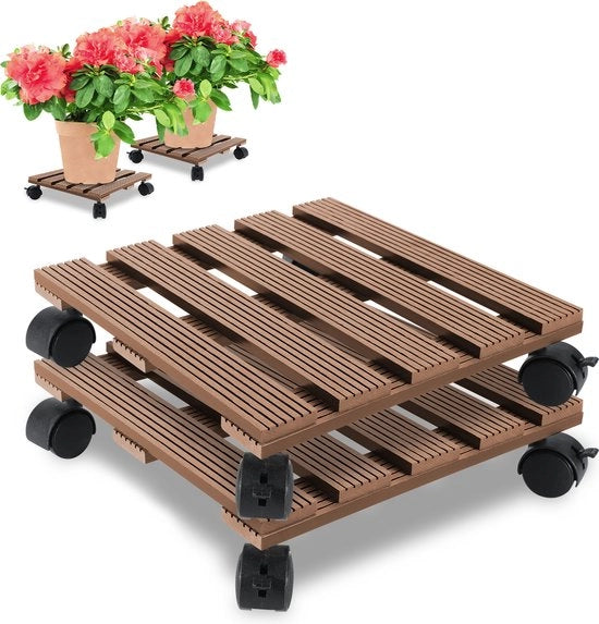 Doppio Carrello per Piante Ruota di Sostegno fino a 80 kg Carrello per Piante con Ruote Sostegno Quadrato - Marrone
