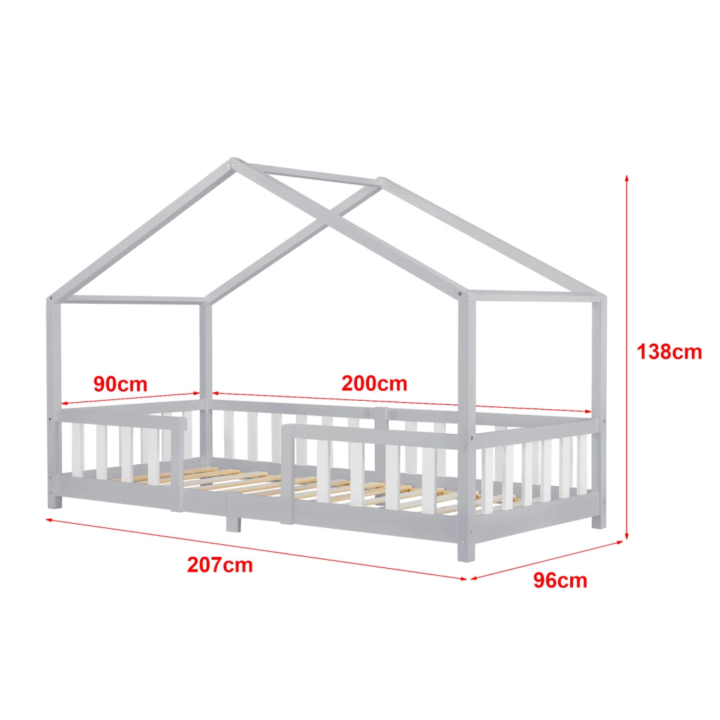 Letto per Cameretta Treviolo a Forma di Casetta 90x200 cm Grigio chiaro / Bianco [en.casa]