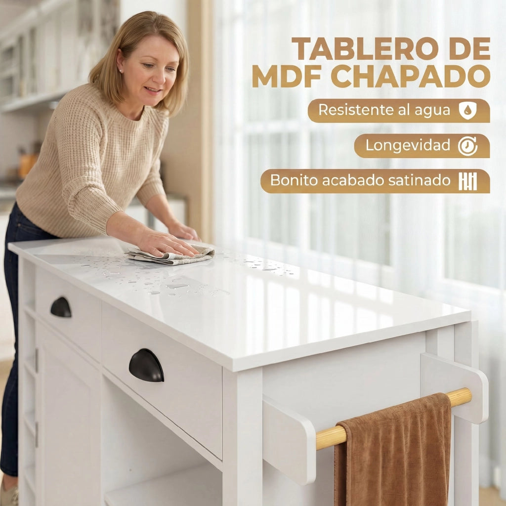 Mobile Cucina con Ruote e Anta a Ribalta ¨C zephmum ¨C Bianco 117.5x70x91 cm