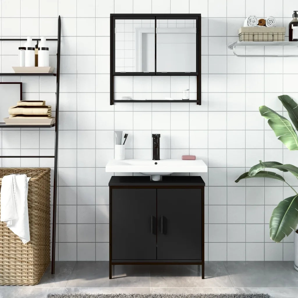 Set Mobili da Bagno 2 pz Nero in Legno Multistrato 3214660
