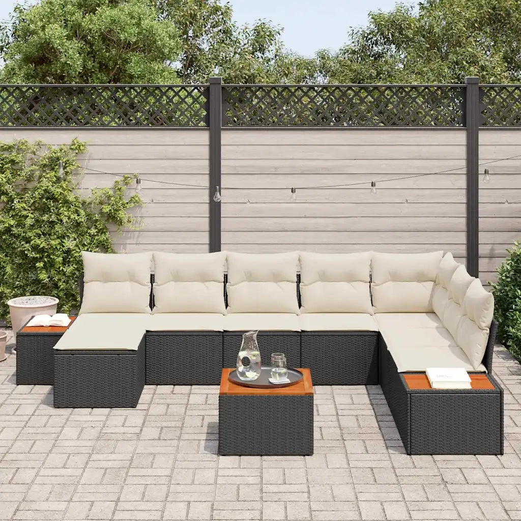 Set Divano da Giardino con cuscino 9 pcs Nero Poly Rattan 3348148