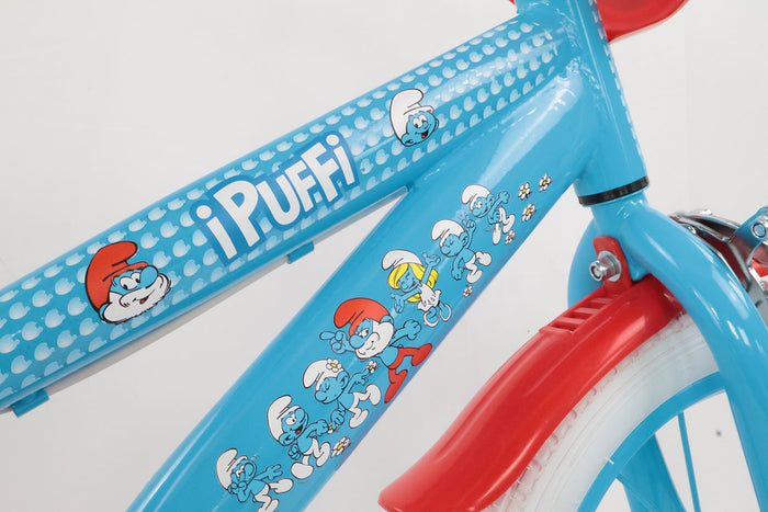 Bicicletta per Bambini 14" MTB a 2 Freni e Stabilizzatori Puffi Azzurro e Rosso