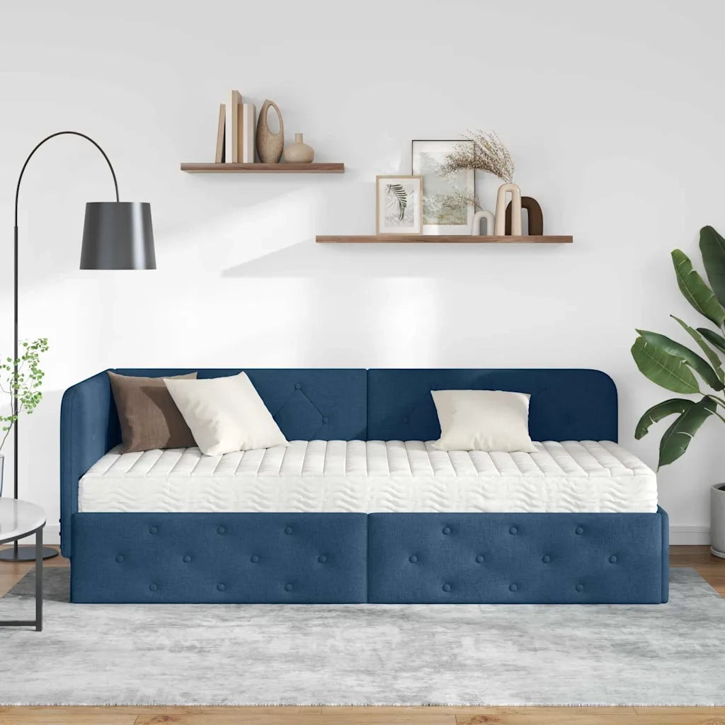 Cornice del letto ad angolo Blu 80 x 200 cm Tessuto