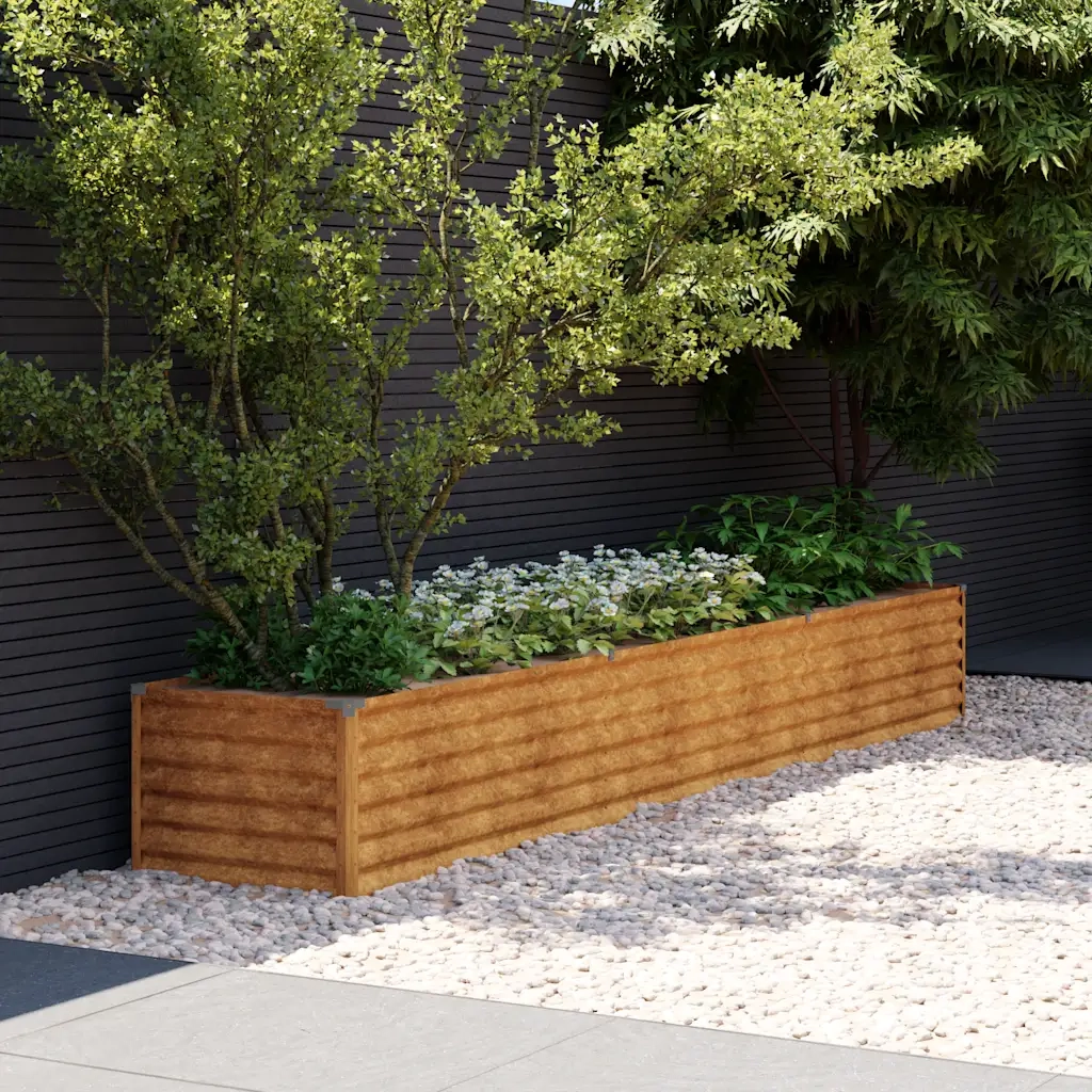 Fioriere | Cassetta per fiori | Letto rialzato da giardino 291x50x36 cm in acciaio Corten
