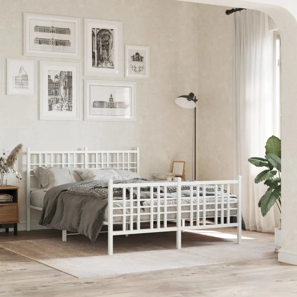 Giroletto con Testiera e Pediera-Struttura Letto Metallo Bianco 140x200 cm 698718