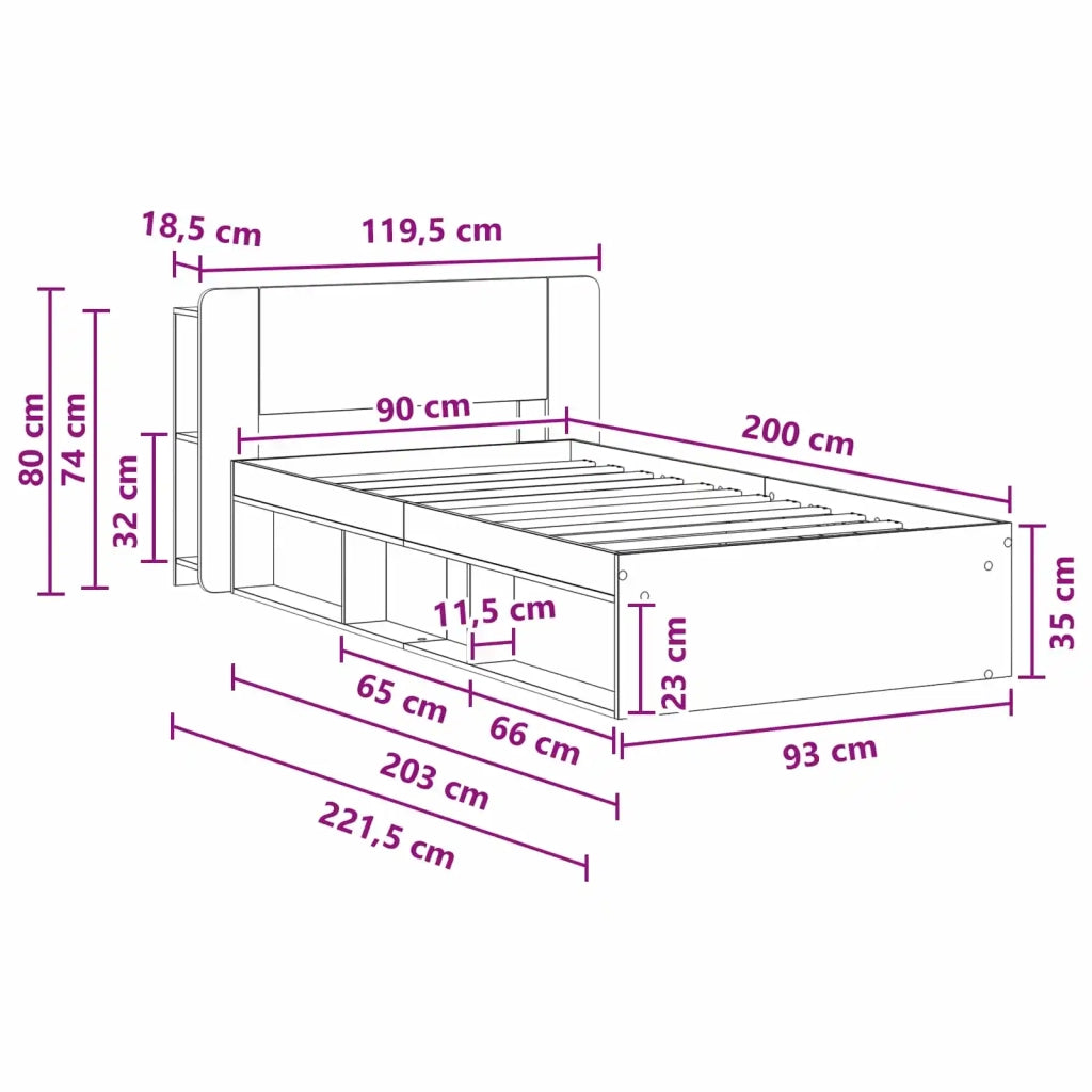Telaio del letto con storage Grigio Cemento 90 x 200 cm