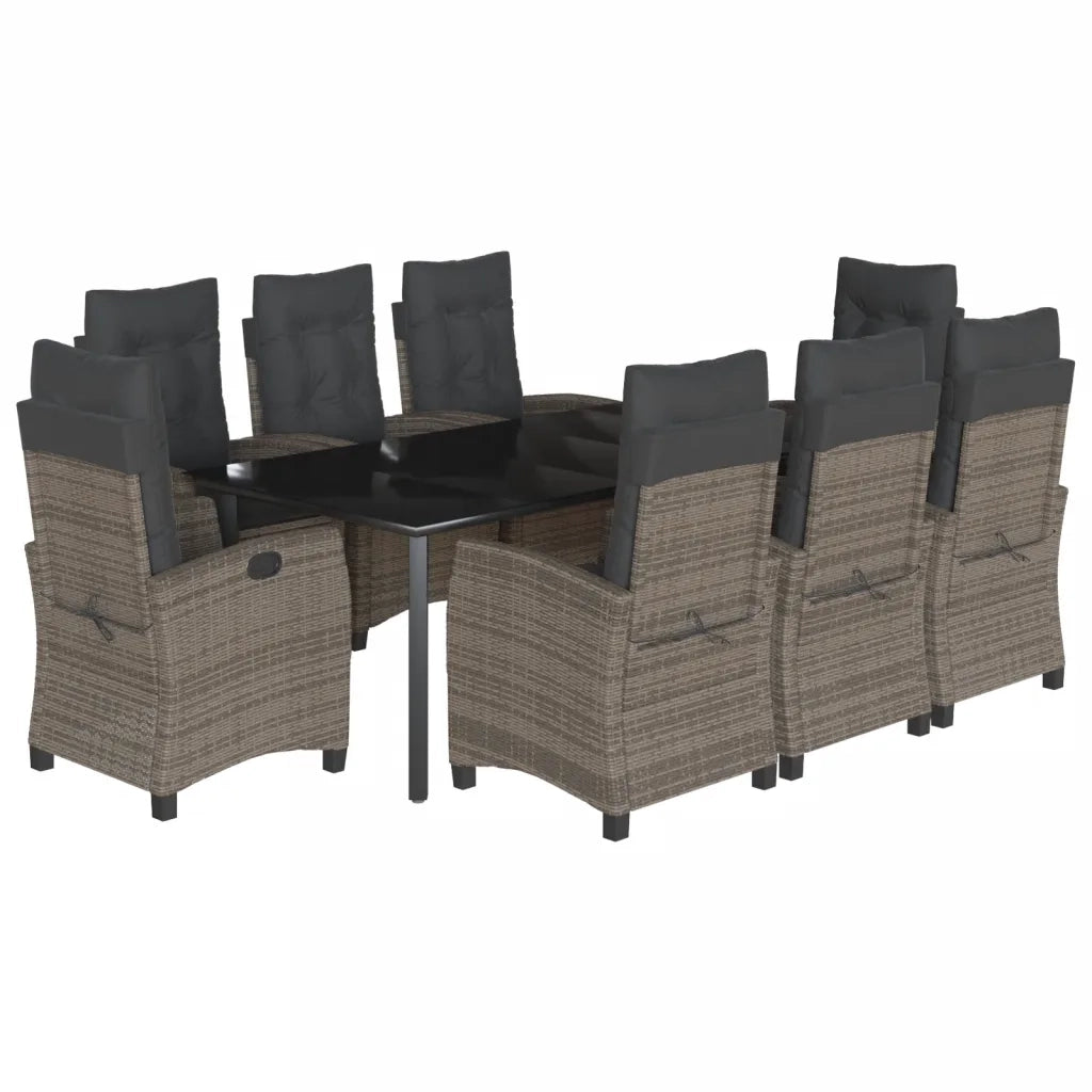 Set da Pranzo da Giardino 9 pz con Cuscini in Polyrattan Grigiocod mxl 87052
