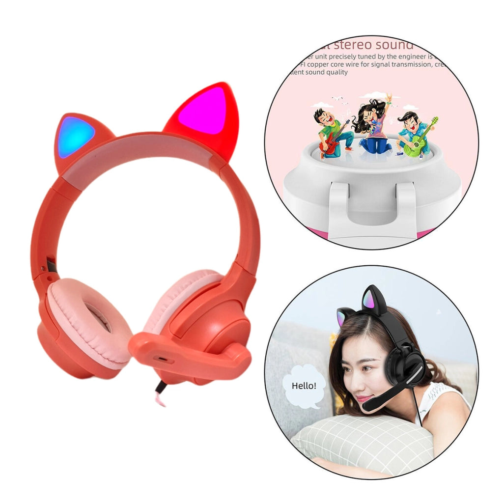CUFFIE GIOCO AURICOLARE ILLUMINAZIONE LUCE LED RGB ORECCHIE GATTO MICROFONO J30