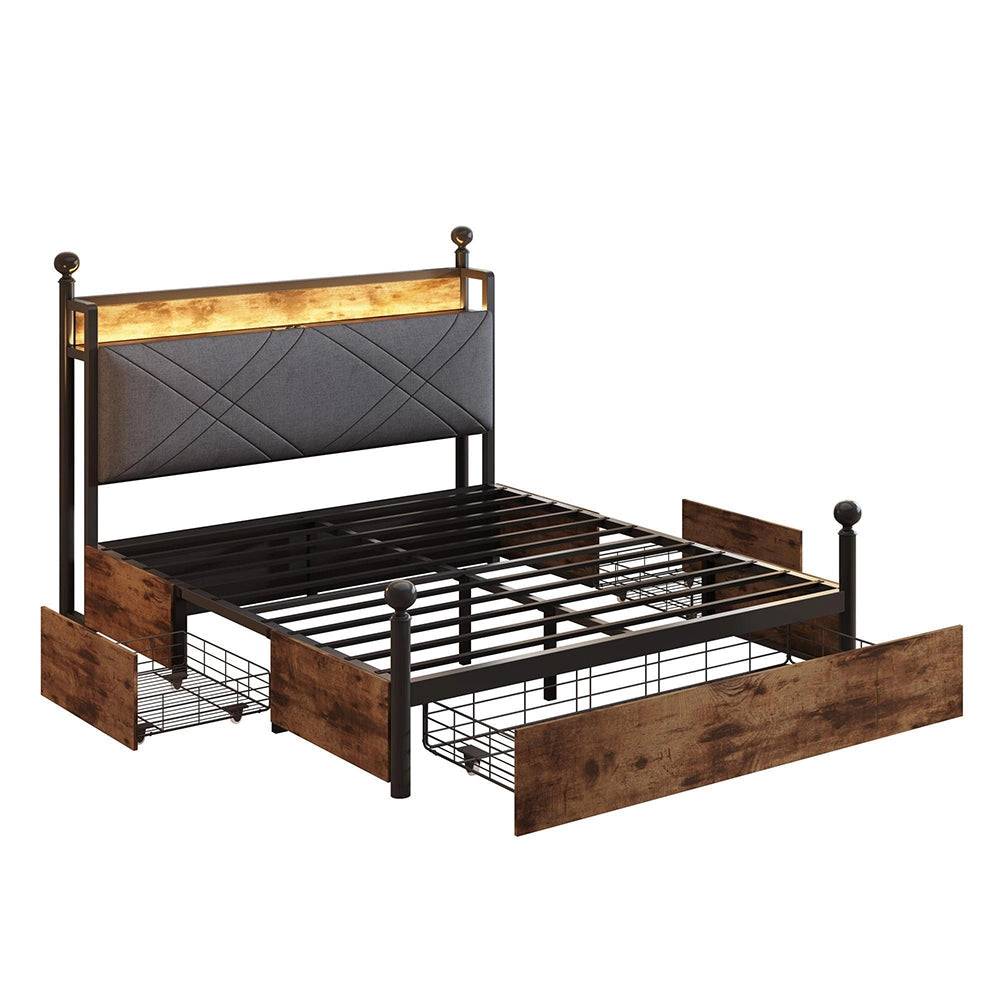 Letto ferro 140x190cm?- Xylo - LED USB 3 cassetti nero