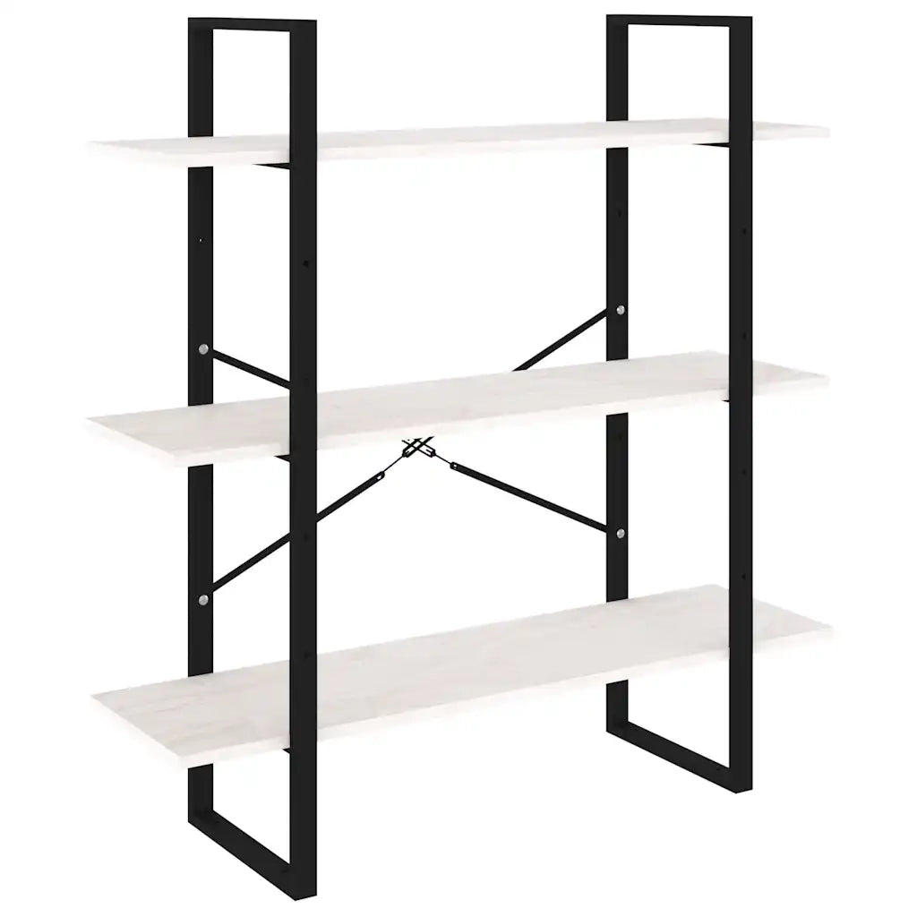 Libreria a 3 Ripiani Bianca 100x30x105 cm in Massello di Pino cod mxl 17339