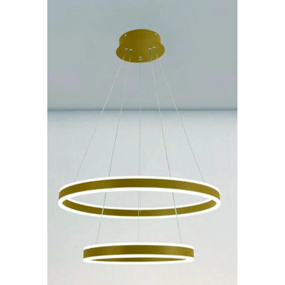 Trade Shop - Lampadario A Sospensione Led Moderno Doppio Cerchio Oro 58w Con Telecomando 31883 -