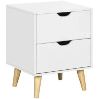 Comodino Stile Scandinavo con 2 Cassetti, 40 x 35 x 50,5 cm, Bianco e Effetto Legno