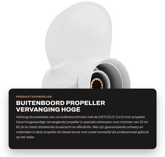 Propulsore esterno Alta potenza di spinta - Sostituzione 25-60 PK - 11x15 Pollici - 3 lame - 13 denti a ingranaggio - Lega di alluminio - Propulsore