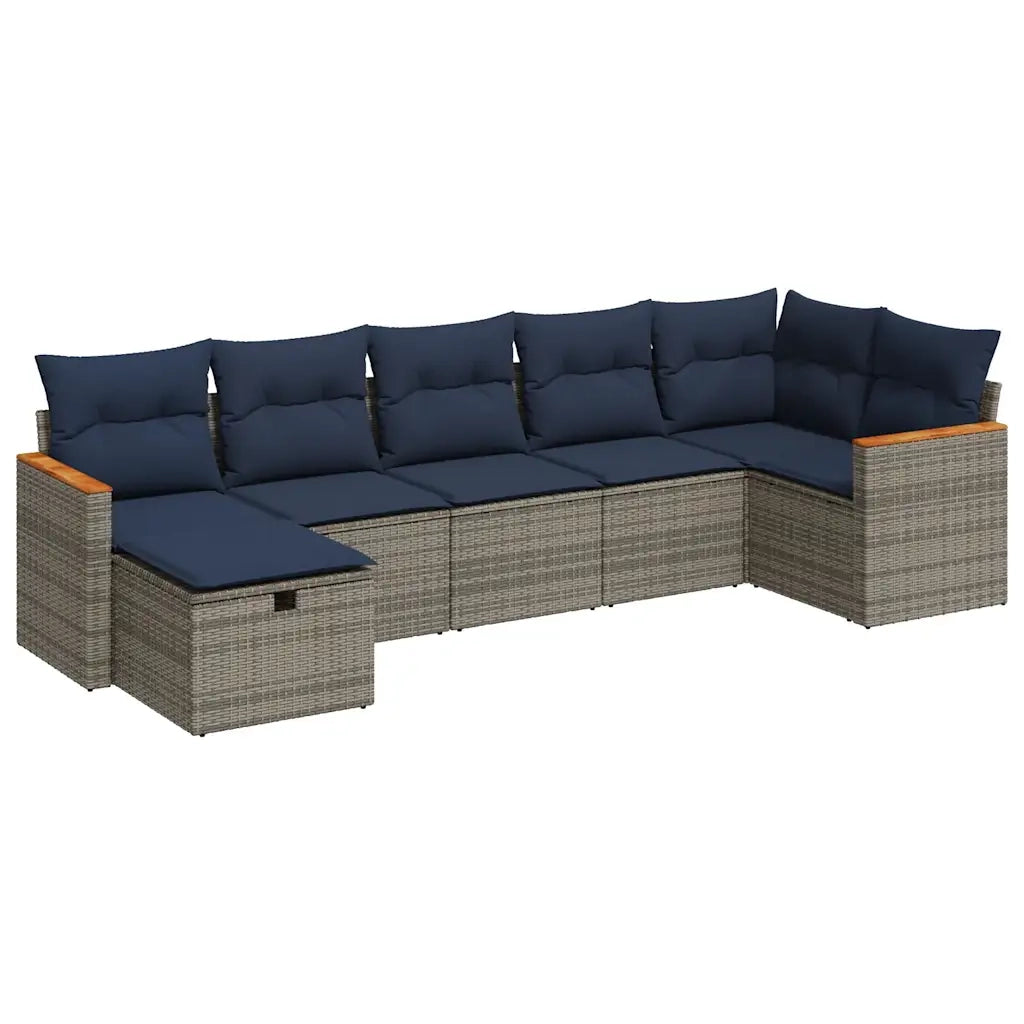 Set Divani da Giardino 7 pz con Cuscini Grigio in Polyrattan