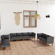 Set Divani da Giardino 10 pz con Cuscini in Polyrattan Grigio cod mxl 40905