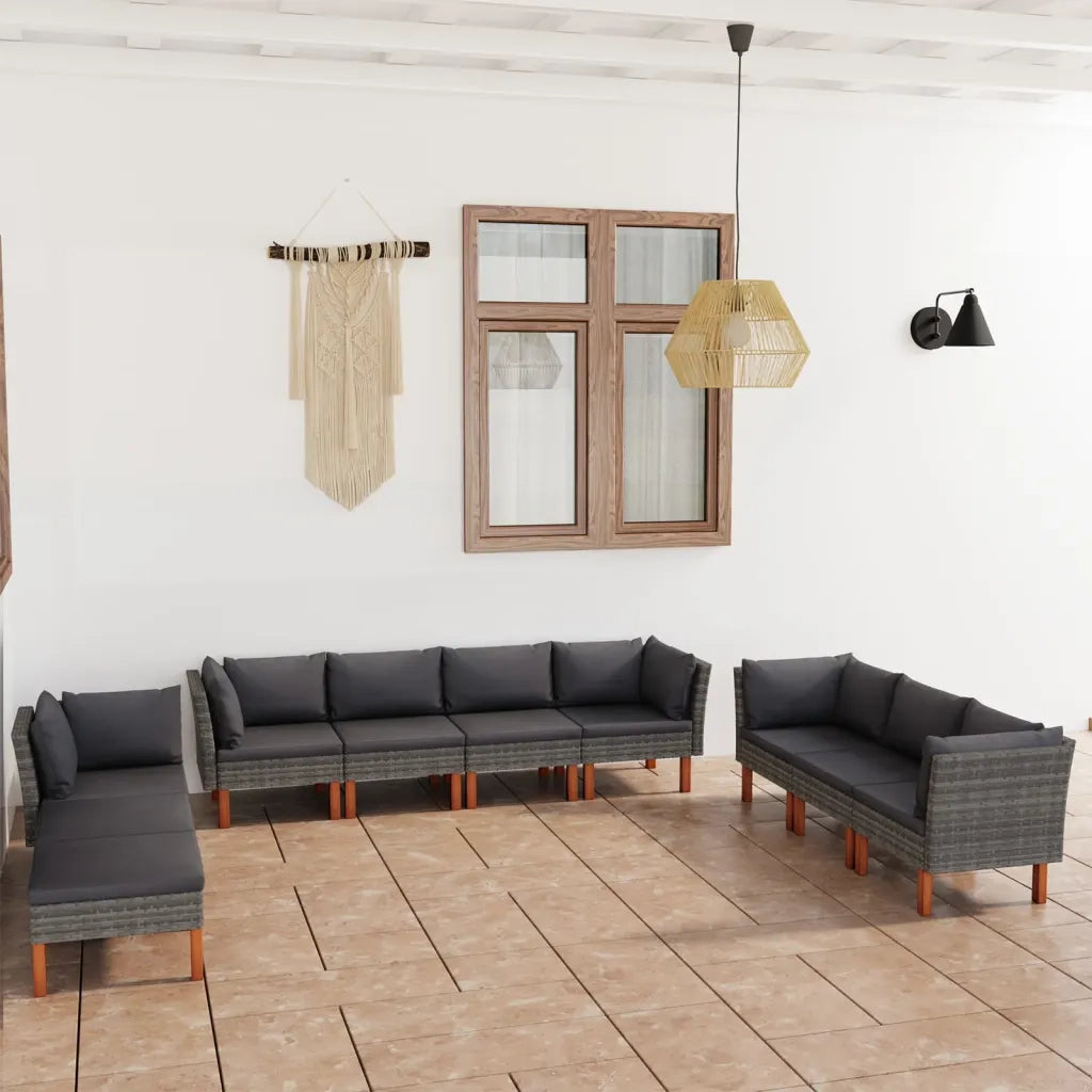 Set Divani da Giardino 10 pz con Cuscini in Polyrattan Grigio cod mxl 40905